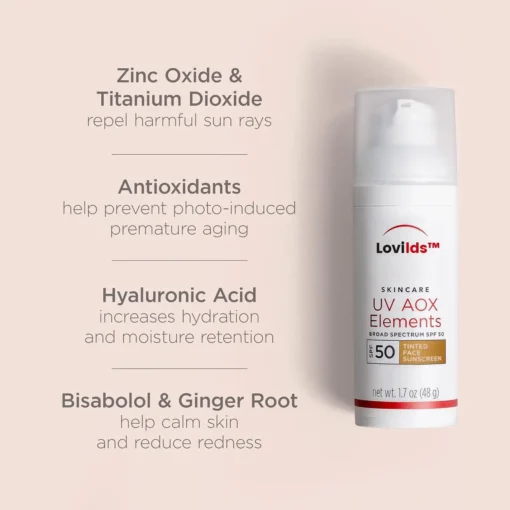 LOVILDS™ UV AOX Elements Tinted Mineral Face Sunscreen Lotion