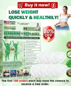 LOVILDS™ Moringa · Berberine × NAD+ 𝟏𝟎-𝐢𝐧-𝟏 𝐀𝐝𝐯𝐚𝐧𝐜𝐞𝐝 𝐍𝐚𝐧𝐨 𝐌𝐢𝐜𝐫𝐨𝐧𝐞𝐞𝐝𝐥𝐞 𝐏𝐚𝐭𝐜𝐡