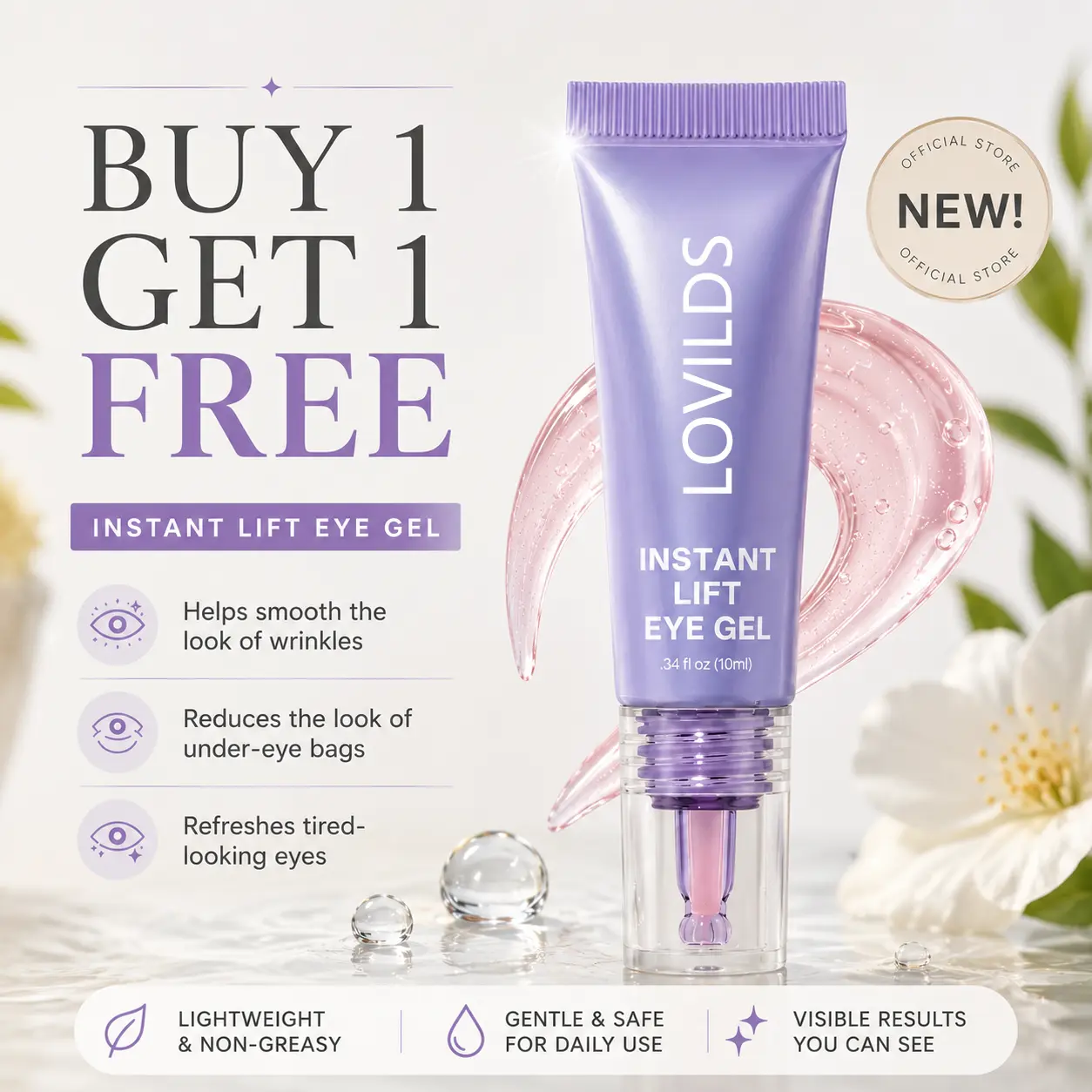 LOVILDS Instant Lift Eye Gel – Smooth Wrinkles & Reduce the Look of Under-Eye Bags